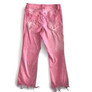 BAYEAS Pink Fray Hem Cropped Jeans Distressed Mid Rise